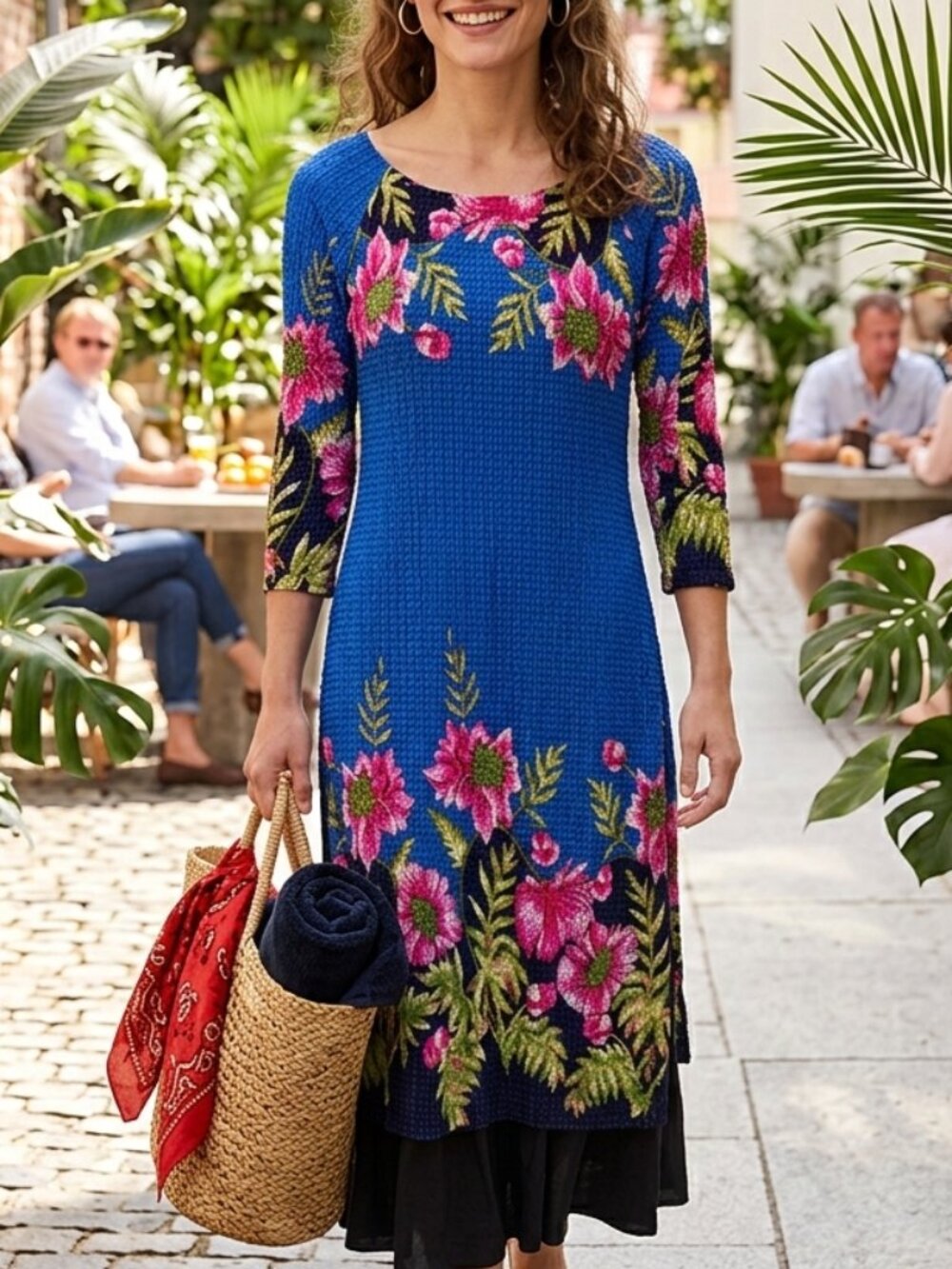 BEBE High-Low Blue Floral Dress w/Black Underlay Sz Large Whimsygoth Y2K Bodycon